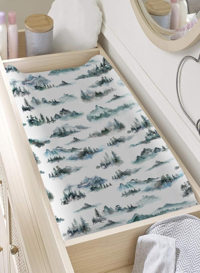 KASTLEE Watercolor Misty Forest Painting Baby Changing Table Pad Covers for Boy Girl 32''x16'' Mountain Foggy Fitted Changing Table Sheets Soft Breathable Diaper Changing Table Mats Covers - Image 3